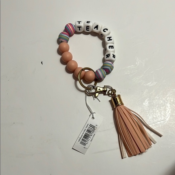 Teacher Orange and Pink Beaded Key with Tassel - Picture 2 of 2